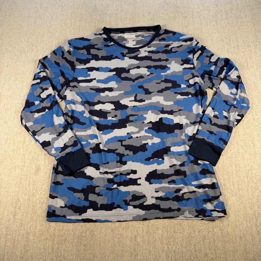 Duluth Trading Co Shirt Mens 2XL Blue Camo Go Buck Naked Long Sleeve Thumbhole